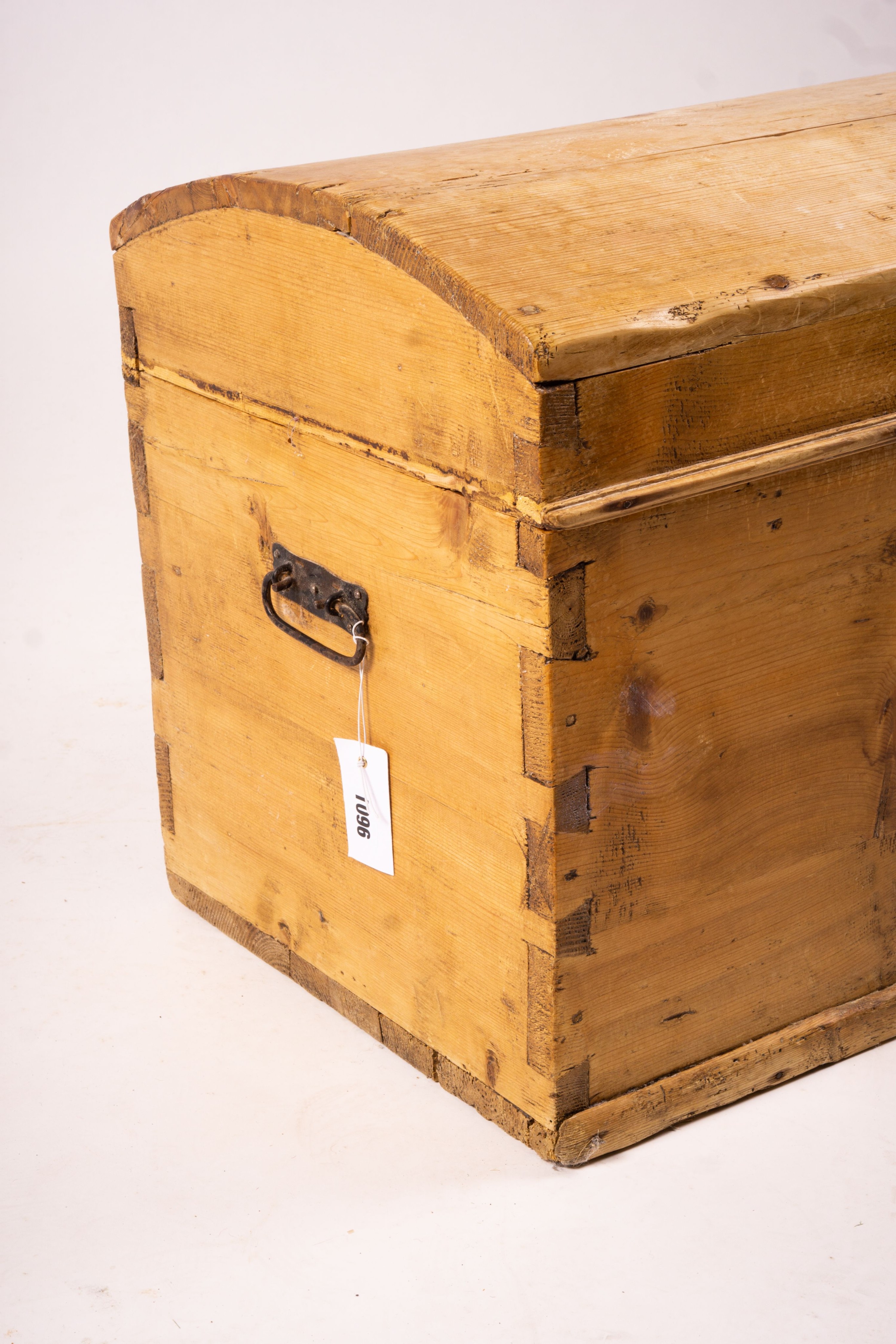 A small 19th century Continental pine domed top trunk, length 74cm, width 40cm, height 46cm